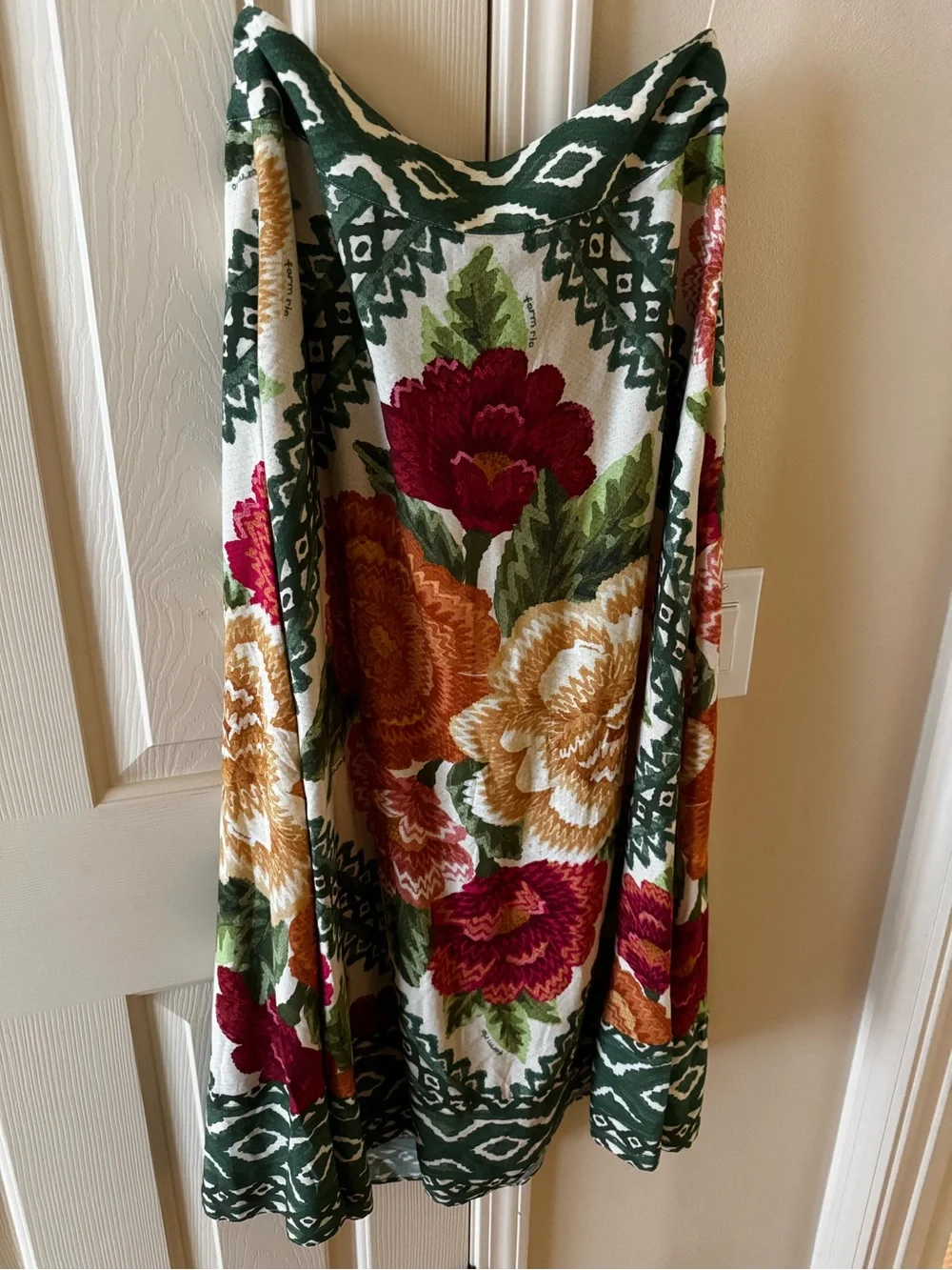 Farm Rio Button-Front Floral Midi Skirt in Green, Orange & Red